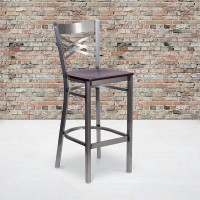 Flash Furniture XU-6F8B-CLR-BAR-MAHW-GG Hercules Series Clear Restaurant Barstool - Mahogany Wood Seat